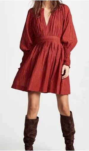 Ulla Johnson Rory Metallic Cotton Long Sleeve Mini‎ Dress Ruby Red Size 4 thumbnail 1