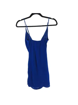 Lucy in the Sky Mini Dress Faux Wrap Ruched Glitter Sparkle Slit Blue XS thumbnail 2