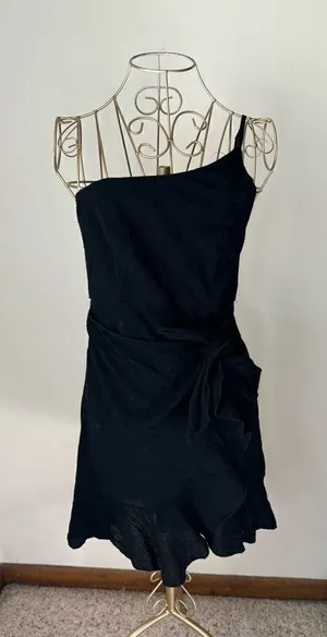 Princess Polly One Shoulder Asymmetrical Ruffle Mini Dress Black Size 6 thumbnail 1