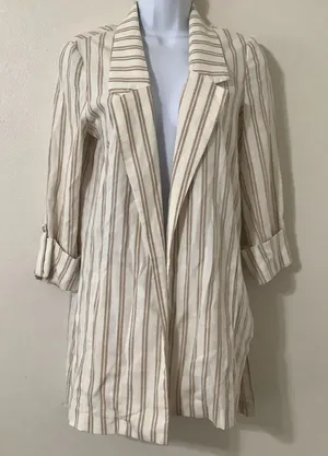 Striped Jacket XS Minimalist Coastal Cotton Blend Open Summer Beach‎ Resort thumbnail 1