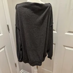We The Free Free people waffle knit grey thermal crewneck small pullover thumbnail 3