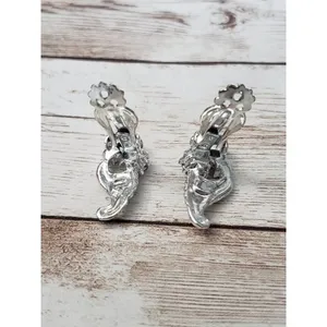 Vintage Clip On Earrings Silver Tone Hat With Iridescent Gems - One Gem Missing thumbnail 4