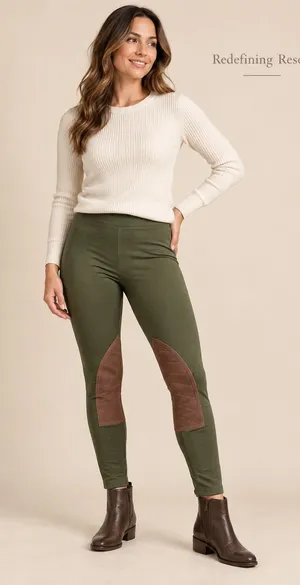 Polo Ralph Lauren Olive Green Equestrian Leggings Brown Knee Patches Size L thumbnail 1