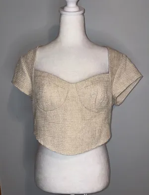 Le Lis Collection‎ Beige Tweed Bustier Crop Top Short Sleeve NWT Large thumbnail 1