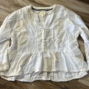 Anthropologie Maeve white and creme patchwork blouse thumbnail 4