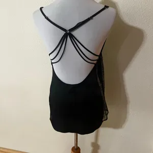 Victoria’s Secret VS black satin plunge V neck lace panel slip dress SMALL thumbnail 3