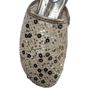 Gold Mesh Slides w/Round Toe Silver & Gold‎ Sequins Open Circle 1.5” Heels thumbnail 3