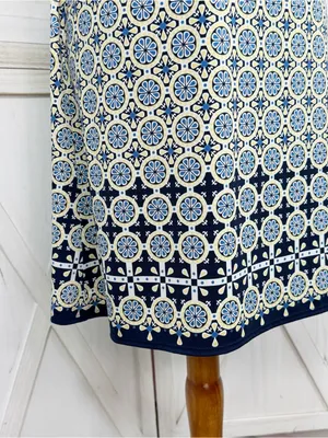 Max Studio‎ Geometric Medallion Print Halter Shift Dress Yellow Blue Medium thumbnail 6