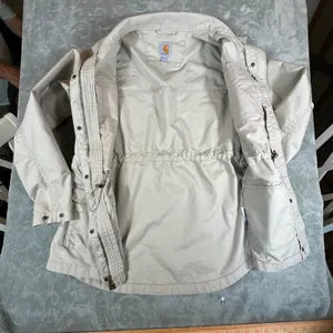 Carhartt Womens Medium Tan Ripstop Utility Field Jacket Chore Coat Beige Canvas thumbnail 13