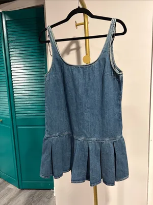 New With Tags small Wash Denim Pleated Dress Country Summer Preppy ZARA thumbnail 4