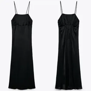Zara MIDI SLIP SATIN DRESS Straight Neck w/ Spaghetti Straps Black Size S NEW thumbnail 10