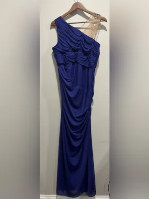 Adrianna Papell E! Red Carpet Royal Blue One Shoulder Gown 10 Embellished Dress⁠ thumbnail 4