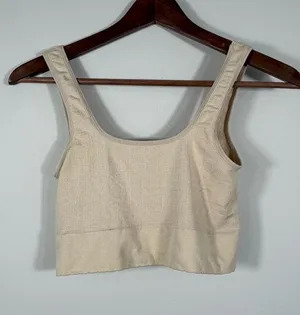Anthropologie Seamless Ribbed Square Neck Crop Bralette Tank Beige S/M thumbnail 1