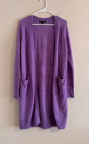 Banana Republic Lavender Open-Front Pocket Cardigan thumbnail 1