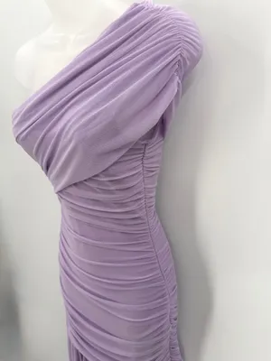 Formal Bodycon Dress Women’s S Purple Ruched Mesh 1 Shoulder Maxi-LAGSHIAN Brand thumbnail 3