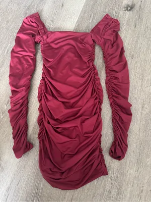 Oh Polly Ruched Long-Sleeve Bodycon Dress in Burgundy (0) thumbnail 1