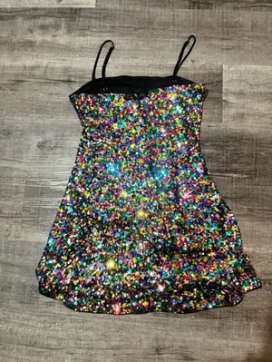LULUS Spotlight Shimmer Black Multi Sequin Mini Skater Dress thumbnail 6