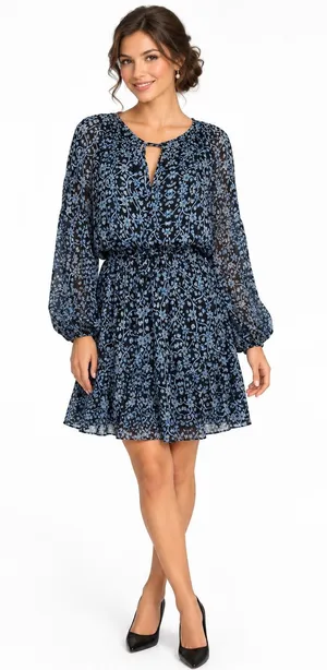 Misa Los Angeles Karlisa Floral Black And Blue Dress Size Small V Neck Flowy thumbnail 1