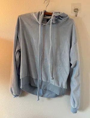 C+P Chuck & Potter‎ Light Blue Velour Hoodie Pullover Sweatshirt L thumbnail 1