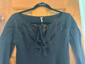Free People Black Tie Long Sleeve Shirt thumbnail 3