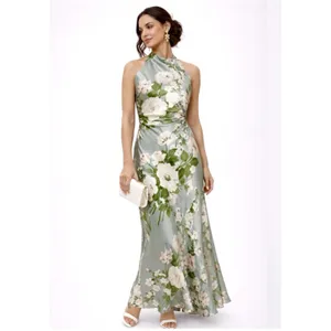 Reformation Anaiis Silk Dress Tarragon Floral Green Open Back High Neck Size 6 thumbnail 14
