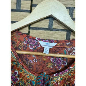Time And Tru Orange‎ Embroidered Boho Tie Neck Shift Dress Size Medium thumbnail 6