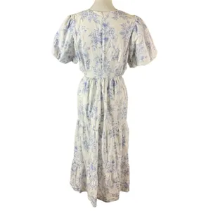 Indigo‎ Rose Blue Floral Puff Sleeve Tiered Midi Dress Cottagecore 10 thumbnail 5