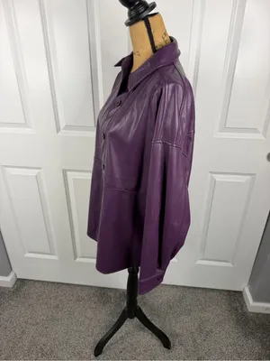 Badgley Mischka Purple Faux Leather Oversized Shirt Jacket Shacket M NWOT thumbnail 3