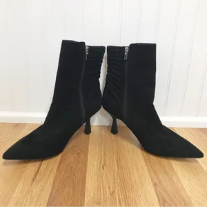 ZAC POSEN Black Ruched Suede Stiletto Midi Boot‎ Bootie Pointed Toe Size 11 thumbnail 5