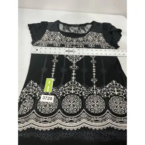 Womans BLEV XL Black White Rhinestone Scoop Neck Short Sleeve Pullover Blouse thumbnail 5
