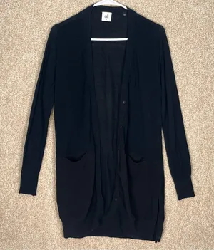 Imperfect‎ CAbi cardigan small black neutral cotton blend snap buttons pockets thumbnail 1