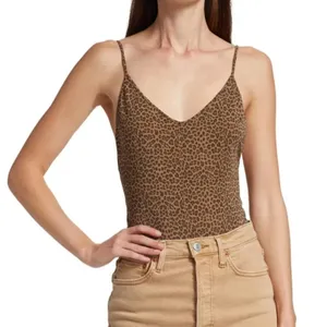 Re/Done Cami Bodysuit cotton leopard print backless womens Brown small going out thumbnail 1