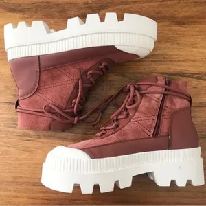 GIANNI BINI Rust Red Leather Lug Sole Platform Bootie Sneaker High Top Size‎ 6.5 thumbnail 9