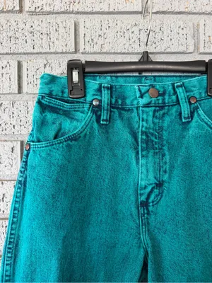 VTG 90s Wrangler Wedgie High Rise Cowgirl Jeans 14MWZ Teal Green Acid Wash 5x32 thumbnail 3