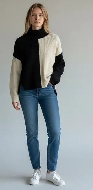 Abercrombie & Fitch Cream Black Wool Colorblock Turtleneck Sweater Womens Size S thumbnail 1
