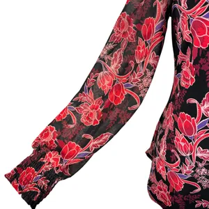 WHBM Small Tunic Top Floral Lined Long Balloon Sleeve Stretch Keyhole Smocked thumbnail 4