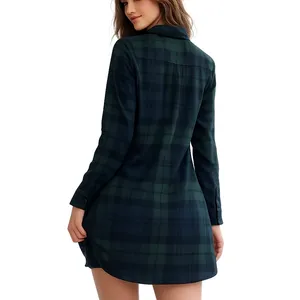Abercrombie & Fitch XXSP Green Navy Plaid Button Down Shirt Dress Tunic thumbnail 2