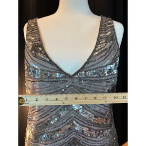 Patra Vintage Sequin Beaded Cocktail Dress Silver Art Deco Gatsby Sz 16 RN 65518 thumbnail 4