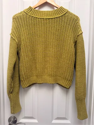 Free People Bell Song Pullover Jumper‎ Sweater Knit Green size Small thumbnail 3
