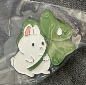 Bunny with clover Enamel Pin rabbit bunbun lucky thumbnail 1