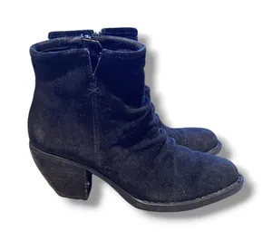 Born Aire Ankle Booties 5.5 Black Suede Slouchy Pointed Toe Stacked Heel Zip‎ thumbnail 1