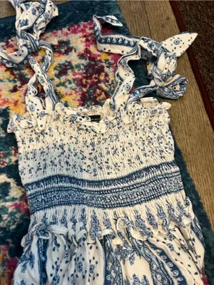 Zara blue and white printed midi dress thumbnail 11
