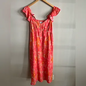 Time and Tru Flutter Sleeve Midi Dress Pink Orange Tie Dye Size M Pockets thumbnail 3