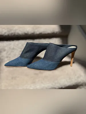 Dolce Vita Cinda Denim Pointed Toe Mule Heels‎ Slip On Stiletto Minimalist Chic thumbnail 4