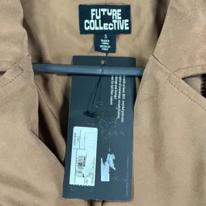Future Collective Reese Blutstein Brown Faux Suede Moto Jacket Small NEW thumbnail 10