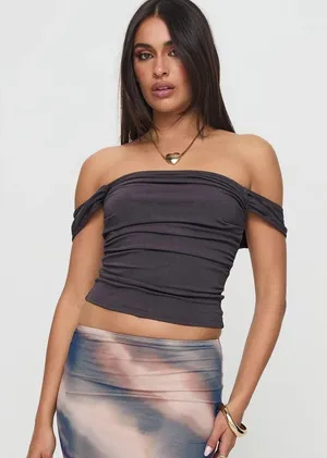 Princess Polly Grey Off the Shoulder Top thumbnail 1