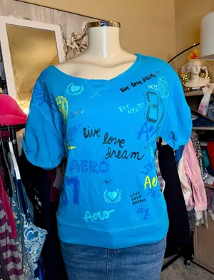 Vintage Y2K Aeropostale Aero Blue Graphic Crop Top Size M thumbnail 1