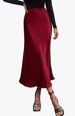PRETTYGARDEN NEW Midi Skirt High Waisted Solid Satin Dress XL thumbnail 1