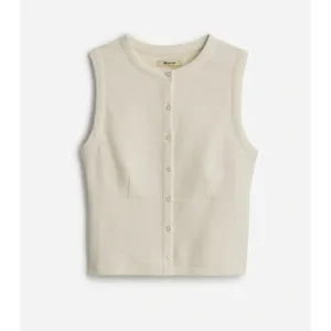 Madewell Split Crewneck Cardigan Tank Lighthouse Beige Knit Vest Cropped S NWT thumbnail 5