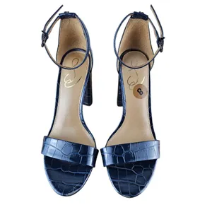 Sam Edelman Yaro Navy Crocodile Heels Open Toe Block Sandals Womens Size 8 thumbnail 2